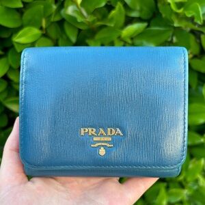 Authentic Prada Blue Leather Trifold Wallet